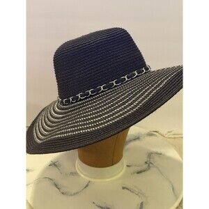 Jacobson Hat Co Womens Straw 5" Wide Brim Floppy Sun Shade Beach Navy Blue Cap